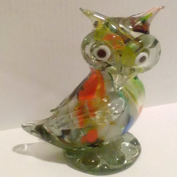 Vintage Art Vintage Hand Blown Murano Style Art Glass Owl Figurine